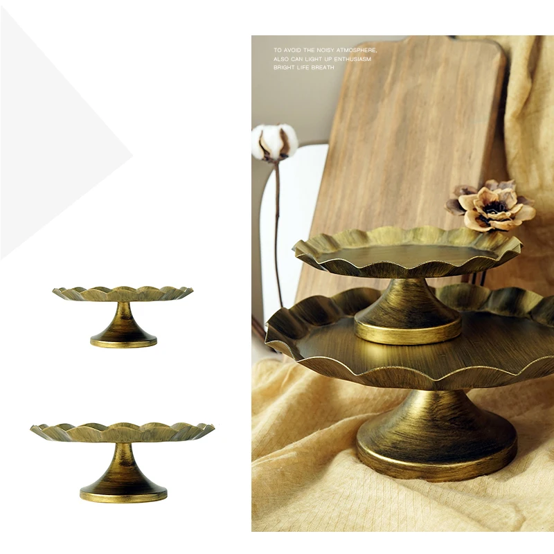 JAROWN Wedding Props Matte Black Cake Stand European Style Retro Gold Silver Fruit Plate Home Decoration Snack Stand Wave Edge Tray (22)