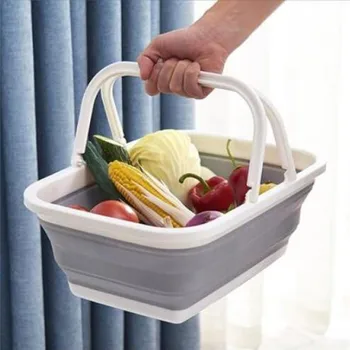 

Multipurpose Folding Shopping Basket Large Plastic Picnic Bin Convenience Store Storage Organizer Laundry Basket With Wheel