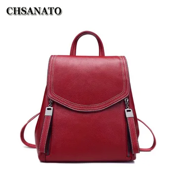 

CHSANATO 100% Real Genuine Cow Leather Women Designer Backpack Lady Girl Top Layer Cowhide School Shoulder Bag Mochila