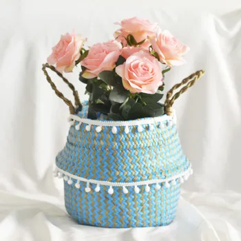 

Natural Seagrass Storage Basket Foldable Woven Dirty Laundry Toys Storage Hamper Flower Pot Planter