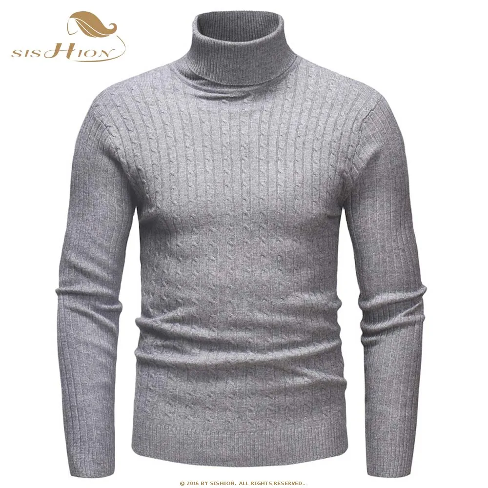 SISHION Autumn Warm Turtleneck Sweater Men Fashion Solid Knitted Mens Sweaters QY0336 Casual Men Slim Pullover