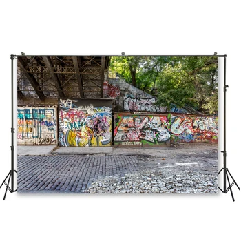 

HUAYI Street Graffiti Wall Photography Background Grunge Colorful City Alley Backdrop salt pepper jackets 80s decorations D-5938
