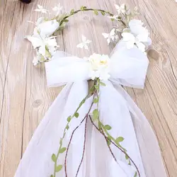 Для женщин бант головной убор в форме гирлянды ручной вязки невесты белое розовое свадебное платье для детской фотосессии; аксессуары Фата