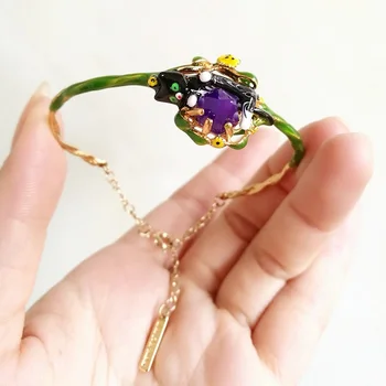

2020 Real Erkek Bileklik Bileklik Bracelets & Bangles Hand Painted Enamel Lovely Animal Flower Bracelet Kitten Crystal Gem Girl