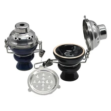 Комбинированный глиняная чаша для кальяна верхняя чашка с двойным остеклением Керамика диам. 6 см с металлической Windcover уголь экран крышка из нержавеющей стали