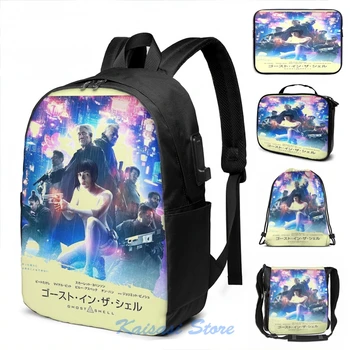 

Funny Graphic print Ghost In The shell movie USB Charge Backpack men School bags Women bag Travel laptop bag