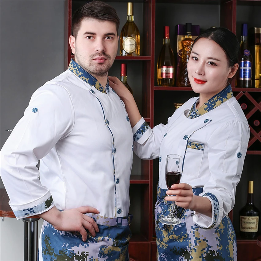 Куртка шеф-повара для взрослых, одежда для кухни, короткие/длинные камуфляжные рукава, униформа для ресторана, суши, обслуживание еды, рабочая одежда