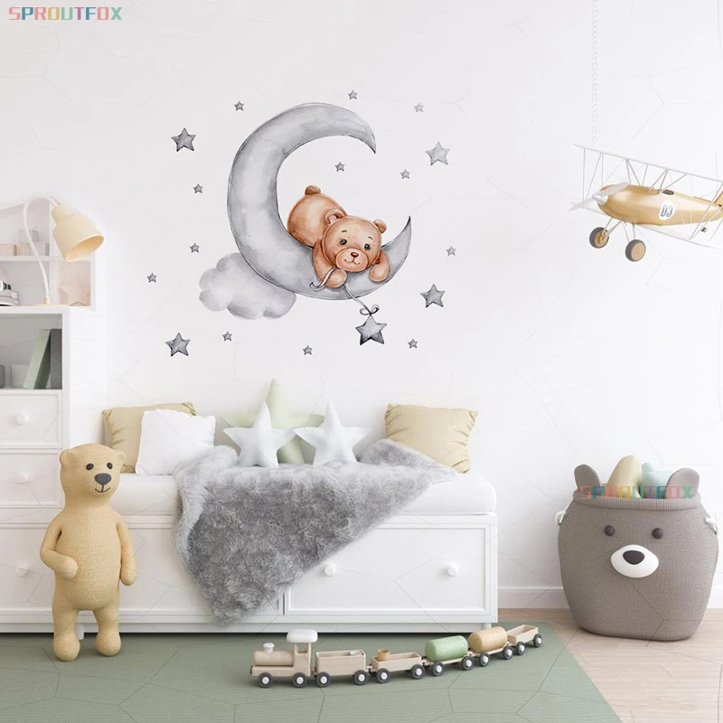 Rabbit Wall Stickers For Children's Room Decorative Vinyl Bear Wall Stickers For Kids Rooms Animal Pattern Wall Stickers Child