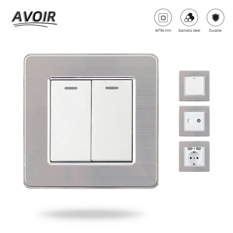 Box Interruptor de luz de 1, 3, 4 entradas, 1 y 2 vías, enchufe europeo, FR, USB, caja de luz de lámpara de Panel acero inoxidable|Conmutadores| - AliExpress