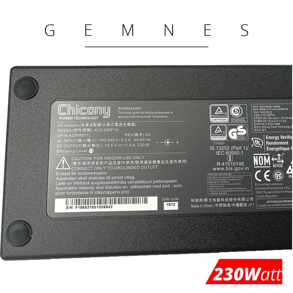 A12-230P1A 19,5 V 11.8A 230W адаптер питания Chicony для CLEVO P671HS-G ZX8-CR5S1 зарядное устройство для ноутбука 5,5*2,5 мм