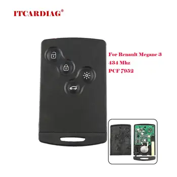 

Remote Card Smart Car Key for Renault Megane 3 Remote key 4 button remote key 434mhz pcf7952 chip for Megane 3
