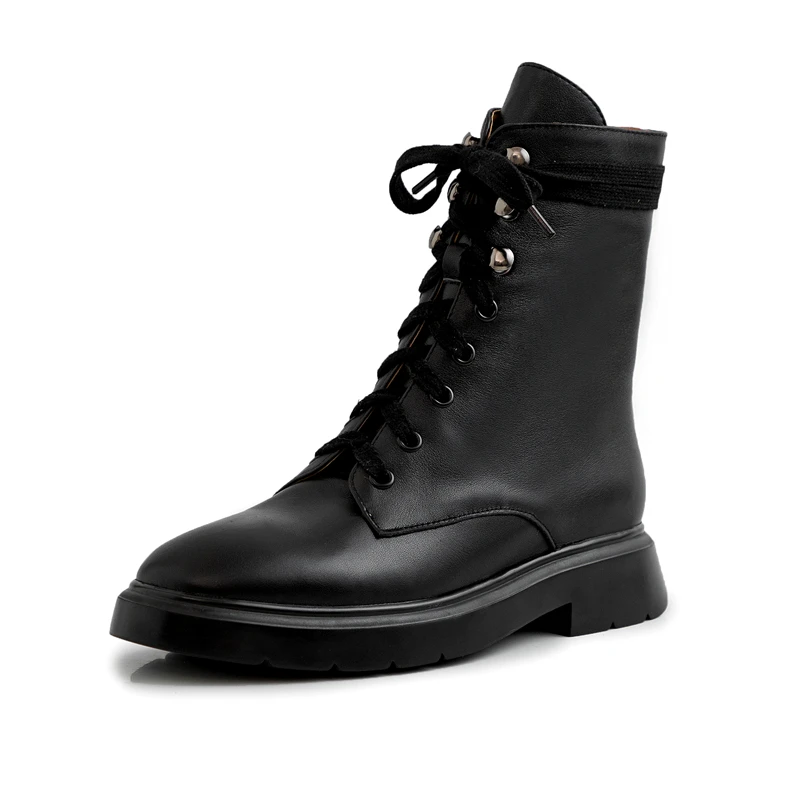 Женская Теплая Повседневная Классическая обувь из натуральной кожи; сезон осень-зима; ботильоны на шнуровке; женские выразительные ботинки с круглым носком; большие размеры