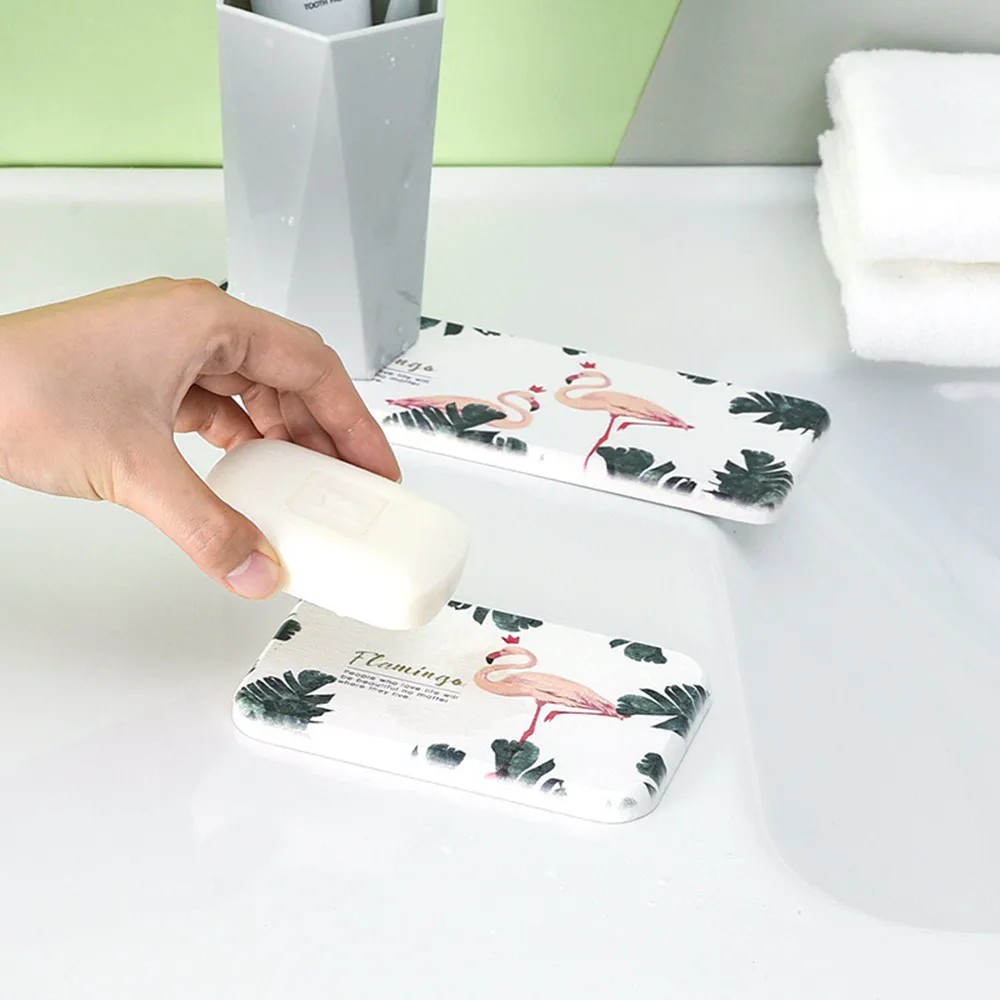 

Portable Absorbent Non-slip Soap Mat Bathroom Washing Coaster Kitchen Sink Drain Soap Holder Nordic Printing Diatomite Soap Dish