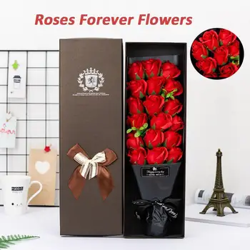 

18Pcs Soap Rose Flower Bouquet Handmade Scented Soap Flower With Gift Box For Birthday Valentine'S Day Wedding Gift Flowers /