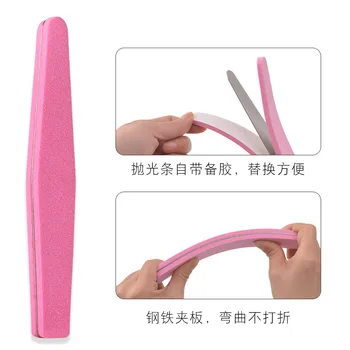 

2020 New Style Manicure Implement Burnishing Stick Pink Polishing Block Combination Iron Piece with Double-Sided Adh