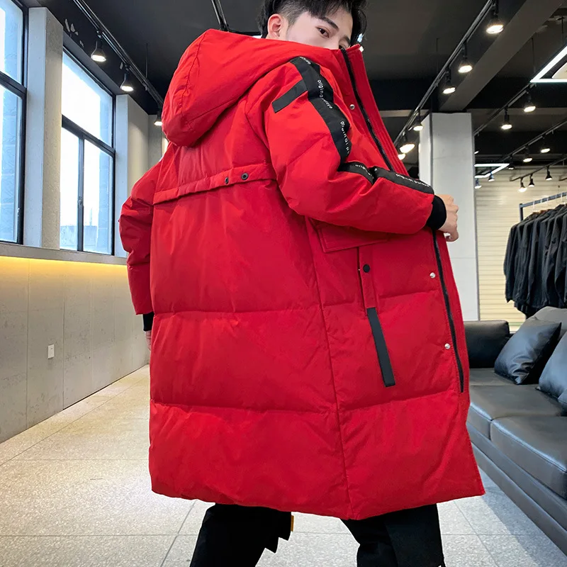 Winter New Style down Jacket Men Korean-style Mid-length Hooded Warm White Duck down Casual Coat
