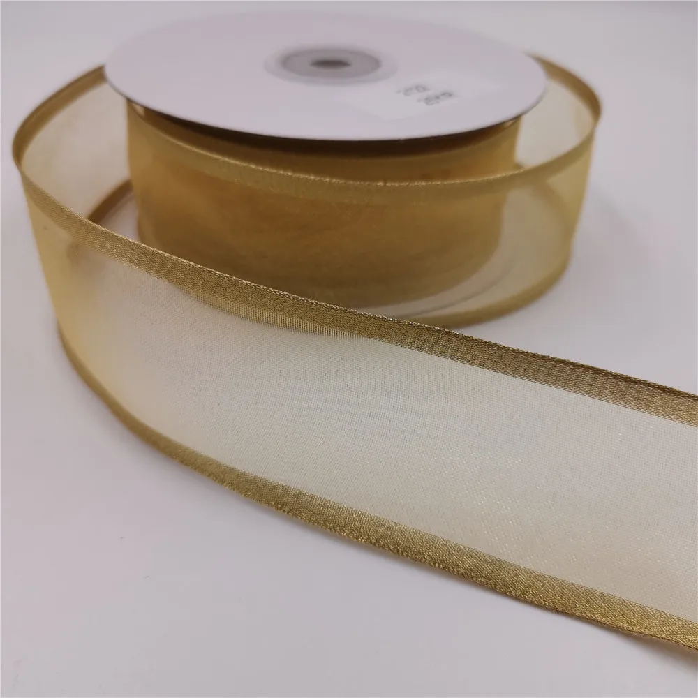 

38mm X 25yards Golden Organza Sheer Ribbon Wired Edges.Gift Bow,Wedding,Cake Wrap,Tree Decoration,Wreath N2122