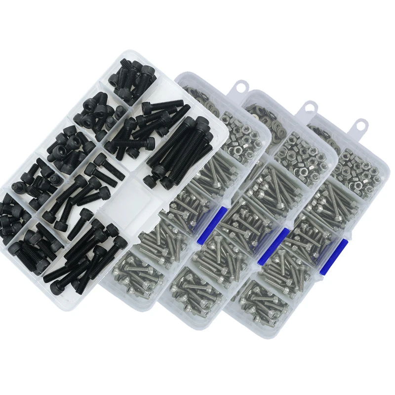 

320pcs/set M2 M2.5 M3 304 Stainless Steel/12.9 Hexagon Socket Head Cap Screws Bicycle Hex Bolts Nut Screw Set Assortment Kit
