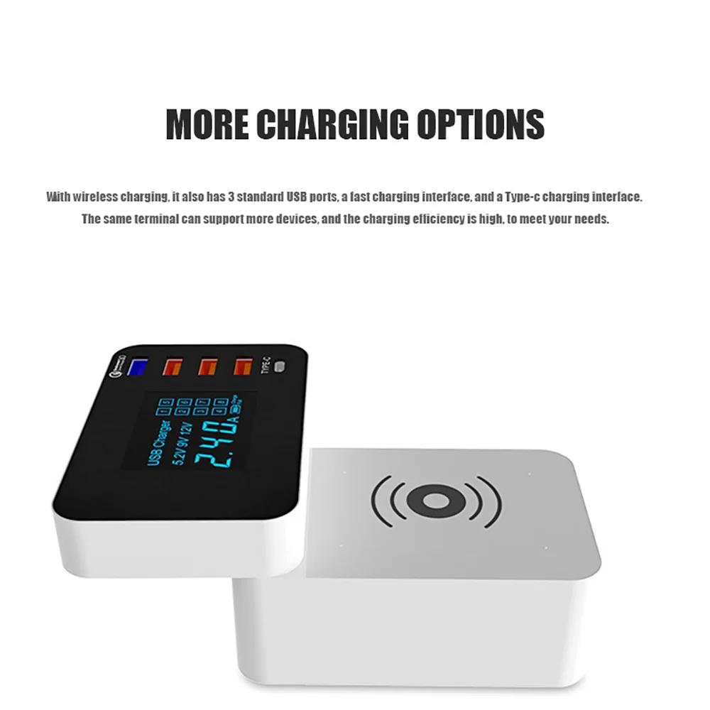 Быстрая зарядка 3,0 Смарт usb type C зарядная станция QI Беспроводное зарядное устройство концентратор светодиодный дисплей быстрый адаптер для зарядки настольной полосы