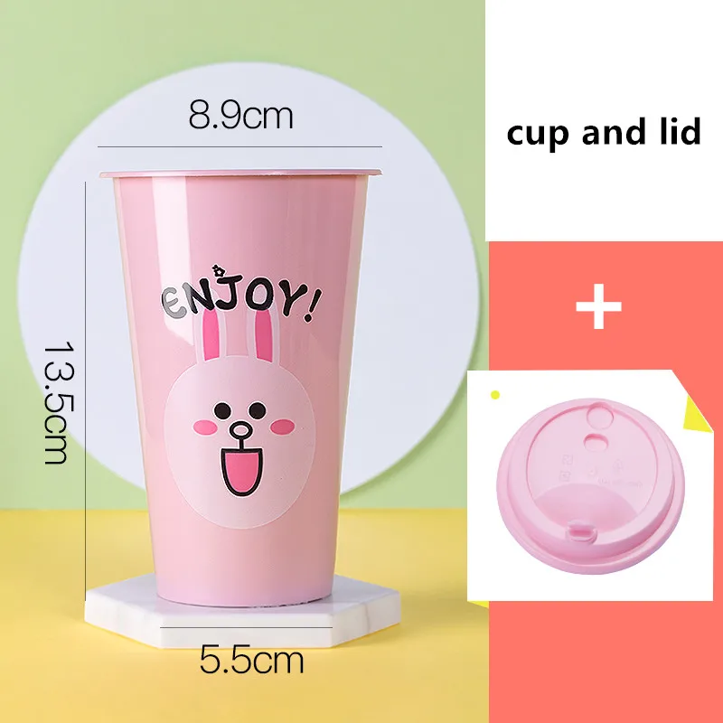 50 шт., 90 калибр, плотная цветная Одноразовая чашка для чая, 500 мл напиток сок, кофе, пластиковые чашки, вечерние, на день рождения, стакан с рисунком - Цвет: cup and lid