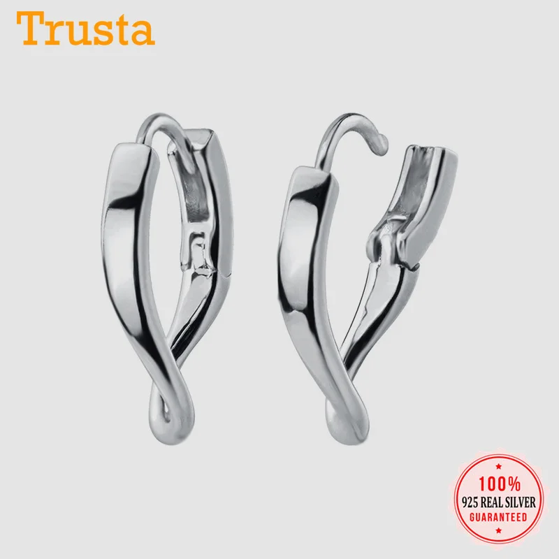 

Trusta Genuine 100% 925 Solid Sterling Silver Geometric Irregularity Hoop Earring For Men/Women Girl Teen Gift Jewelry DS1768