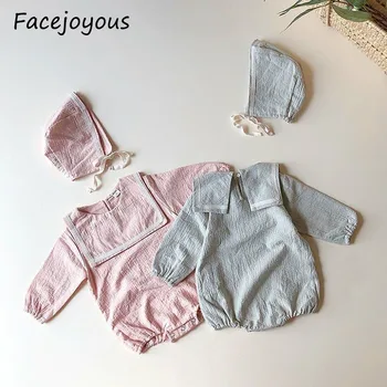 

2020 Baby Summer Clothing Newborn Infant Baby Girls Cotton Linen Long Sleeves Bodysuit Doll Collar Solid Jumpsuit 0-24M