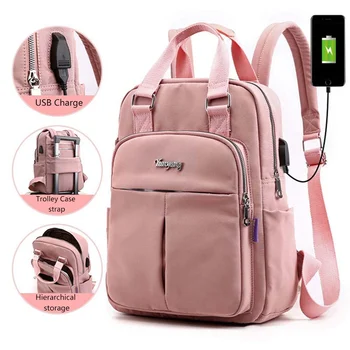 

1 PC Nylon USB Charging Backpack Casual Large Capacity Travel Computer Double Shoulder Bag Women Men Travel Bag Dropship New