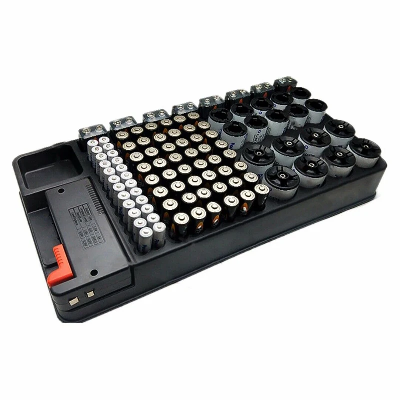 Button Cell Battery Organizer 110 Storage Tester Removable Case Black 35x18x5cm Tool Accessories Holder