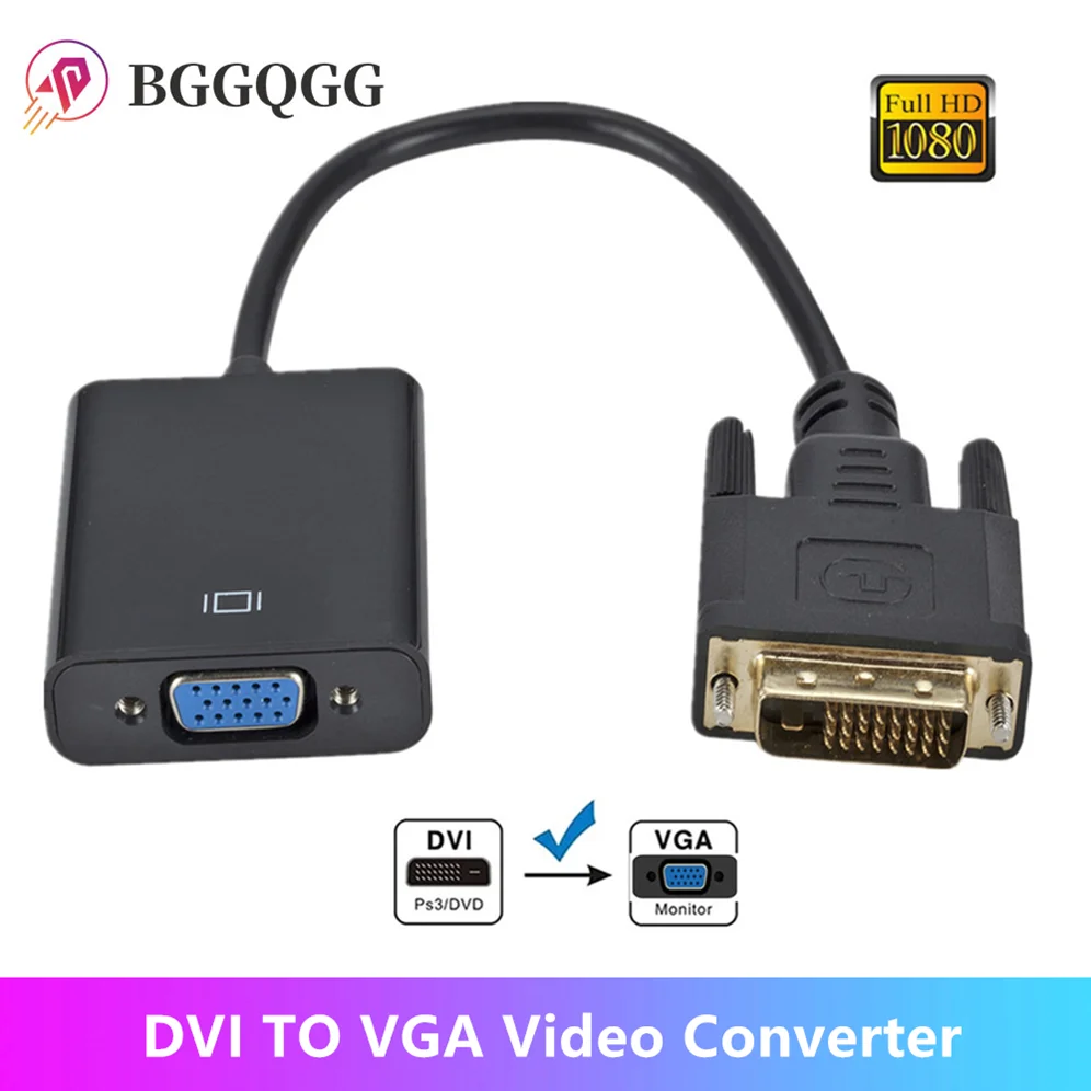 Адаптер BGGQGG DVI папа-VGA мама адаптер Full HD 1080P DVI-VGA кабель-преобразователь с 25pin на 15pin