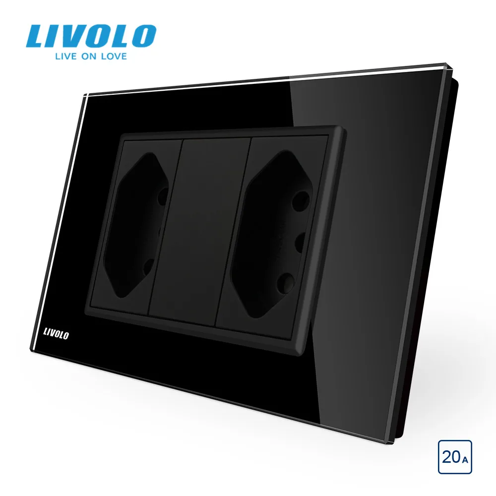 Розетка Livolo бразильская/итальянская стандартная 2 банды 3 контакта 20 А стеклянная
