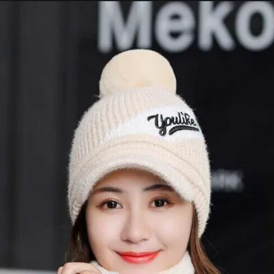Шапки Skullies, зимняя шапка, комплект, шарф для девочек, шапки Gorras, вязаная шапка, женская теплая шапка, шапки для женщин, шапочки, шапки - Цвет: Single cap beige
