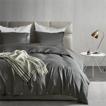 

25 100% 60 Long-Staple Cotton Buttons Gray 3 PC Duvet Cover Quilt Sets Queen Size Comforter Sets Pillowcase Luxurious