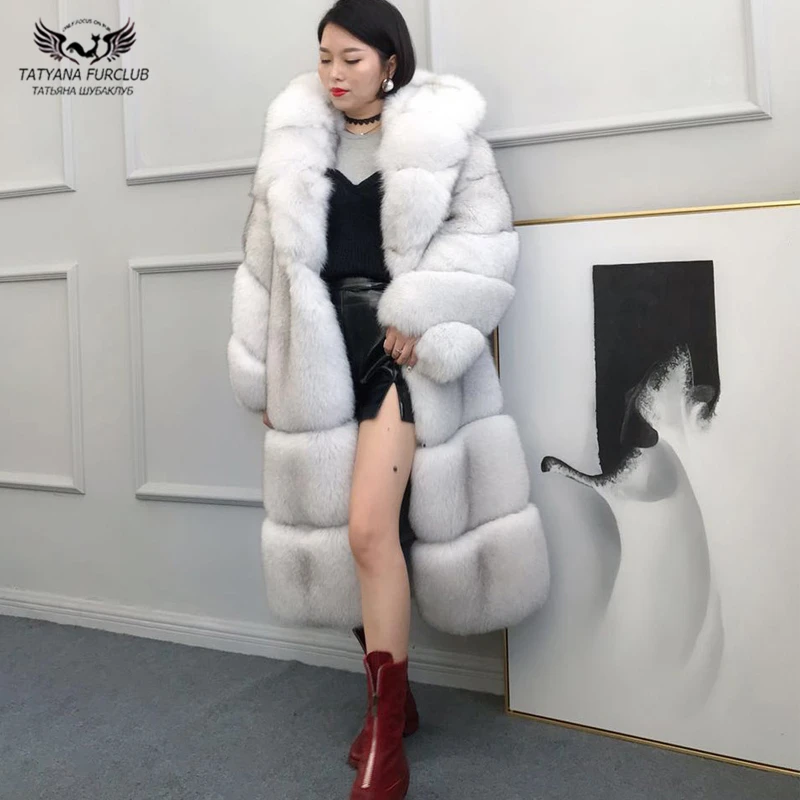Tatyana Furclub натуральное меховое пальто зимнее для женщин из натурального Лисьего меха пальто с капюшоном меховая куртка Длинная Верхняя одежда Пальто Роскошный топ