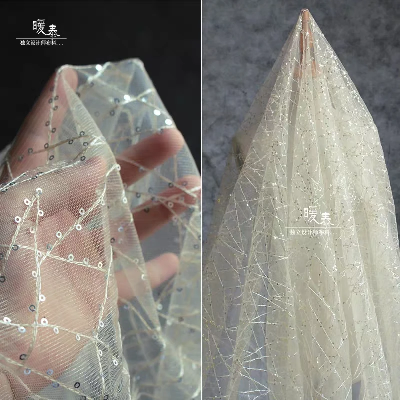

1meter Sequins Line interleaving tulle mesh lace fabric high end skirt Wedding Dress pettiskirt TuTu Party stage Home Décor DIY