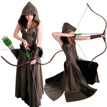 Vestido largo Medieval de piel con cordones para mujer, moda Sexy, ajustado, Cosplay, disfraz mujer, Halloween