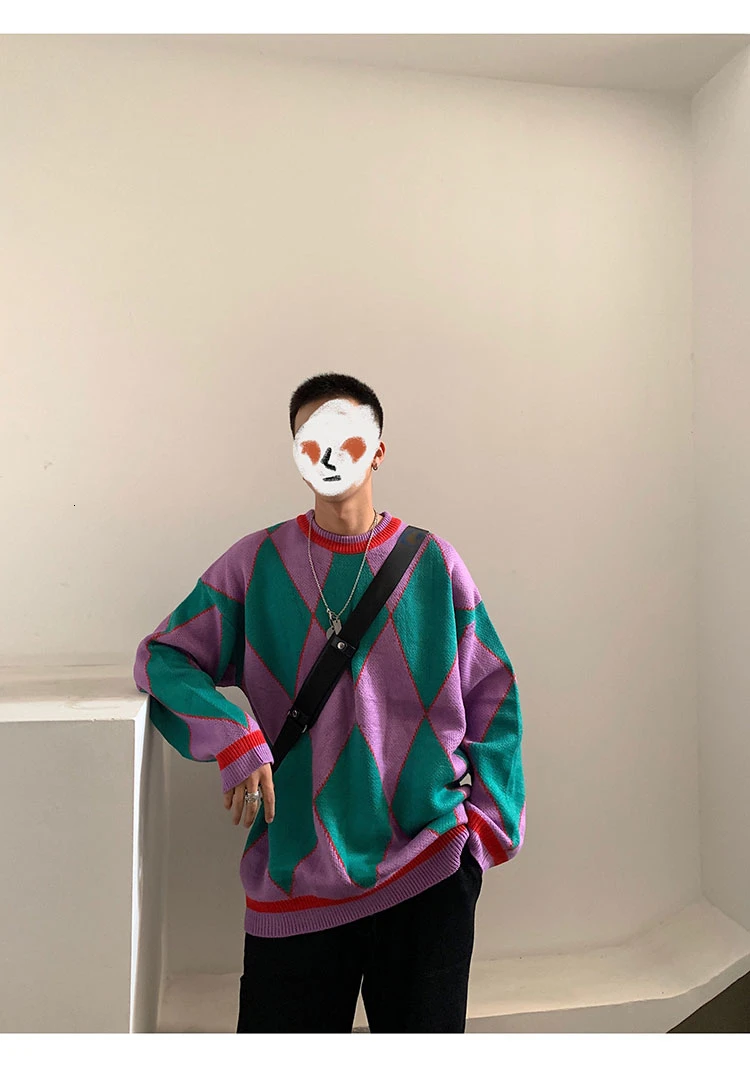 Sweater Men's Warm Fashion Contrast Color Casual O-neck Sweater Pullover Men Streetwear Knitting Sweaters Male Sweter Clothes