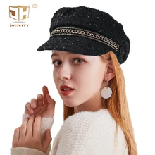 Женские твидовые колпачки с цепочкой Newsboy, Черный берет с козырьком, военная плоская кепка, женские осенние зимние винтажные шапки во французском стиле