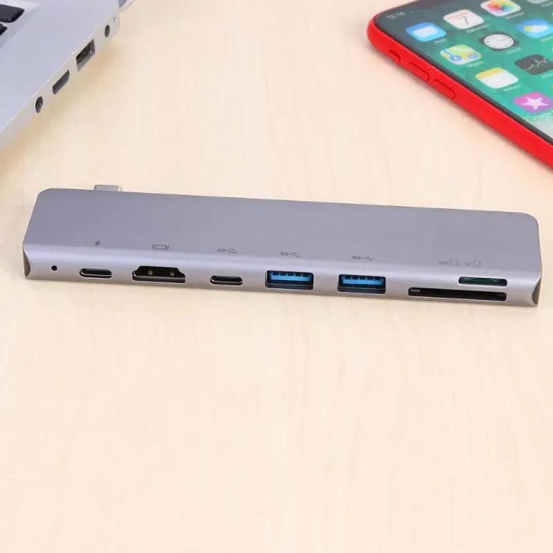 USB TYPE-C концентратор 7 в 1 USB-C до 4 к 30 Гц HDMI USB, для карты памяти TF карта TYPE-C адаптер