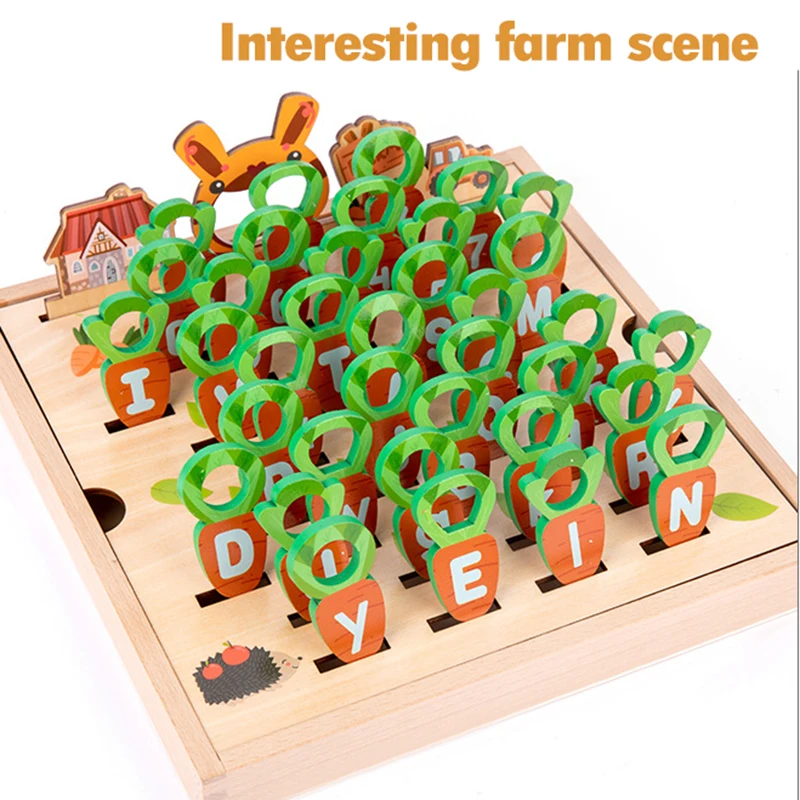 Children Pulling Carrot Language Learning Toys Montessori Game Wooden Box Farm Harvest Radishes Alphabet Early Educational Toys 3