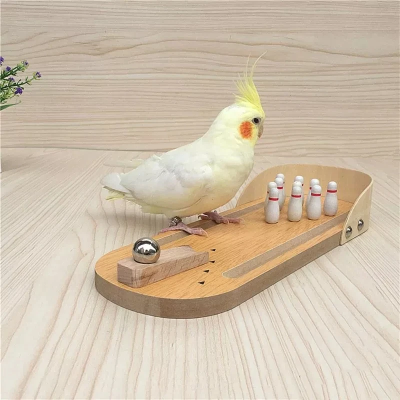 Wooden Mini Desktop Bowling Parrot Bird Toy Small Parrot Intelligence