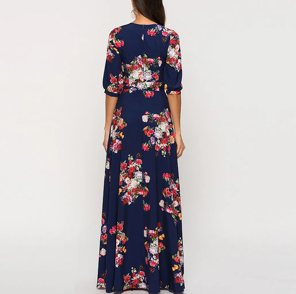 Vestidos ropa mujer, зимнее платье, женское повседневное богемное рождественское платье с принтом, с круглым вырезом, с рукавом 3/4, вечерние платья, robe femme
