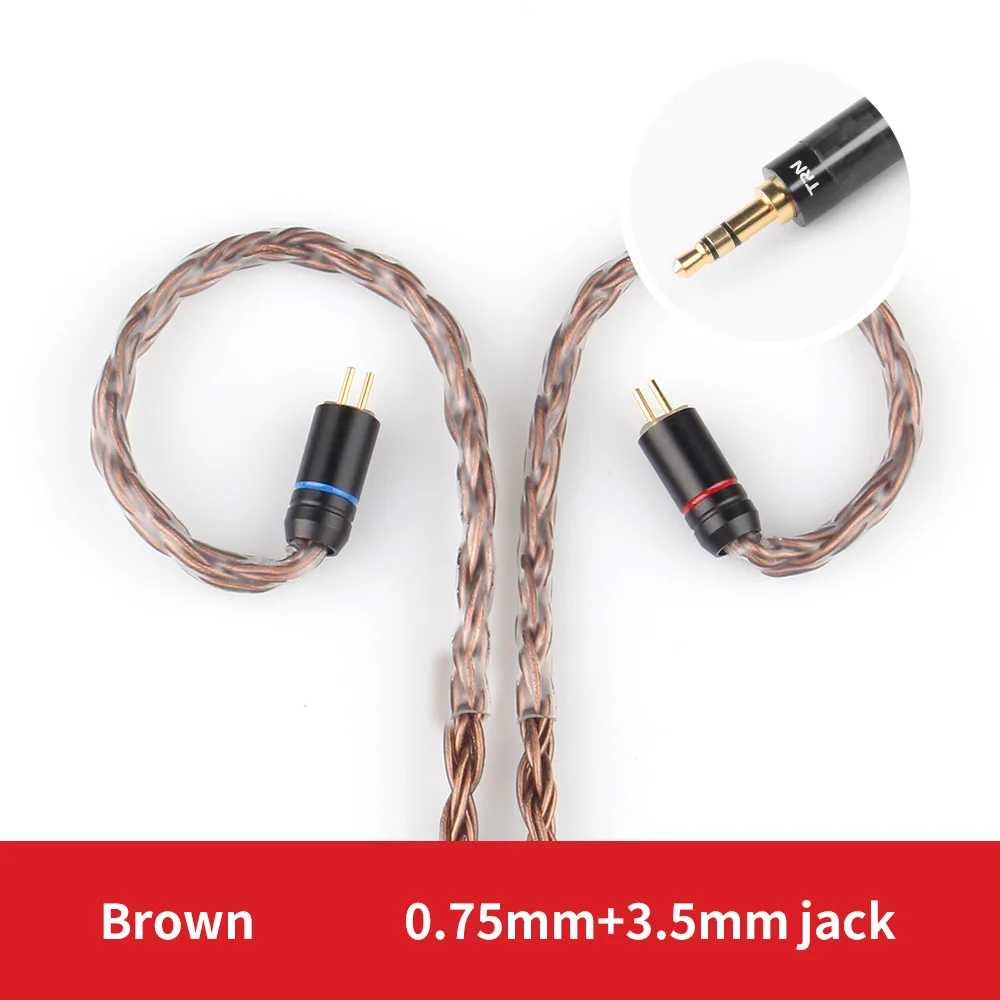 TRN T2 наушники 16 ядерный посеребренный кабель 0,75 мм 0,78 мм MMCX/2Pin разъем для KZ ZSA ZS10 ZSR TRN V80 V10 V20 обновленный кабель - Цвет: Brown 3.5mm 0.75Pin
