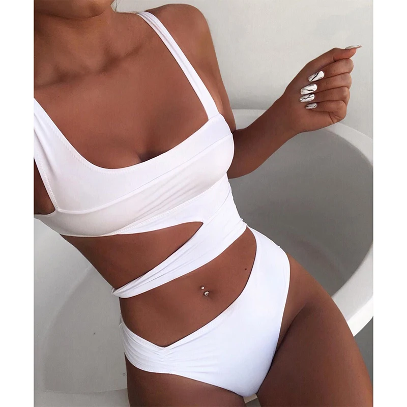 

Hollow Out Bikinis 2019 Mujer Push Up Swimsuit High Cut Swimwear Women Bodysuits One-piece White Bathing Suit Monokini Swimwear