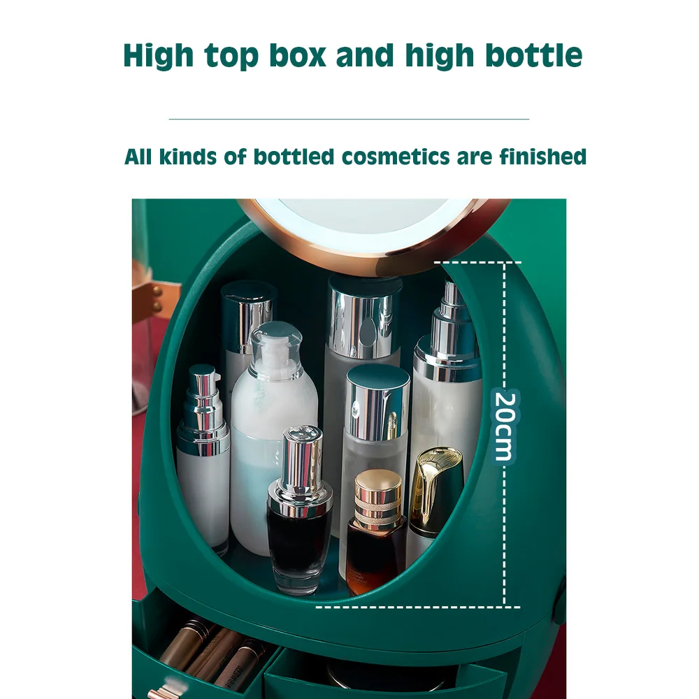 Cosmetic Storage Box Makeup Organizer Desktop Large Capacity Box Beauty Organizer Jewelry Container Dustproof With LED Light 6