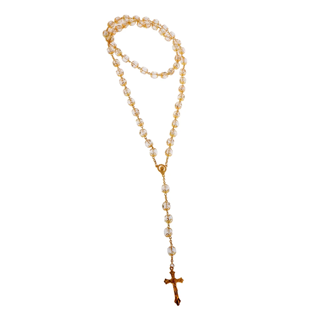 Unisex Long Rosary Chain 10mm Balls Beads Sweater Necklace Jesus Cross Pendant Party Jewelry