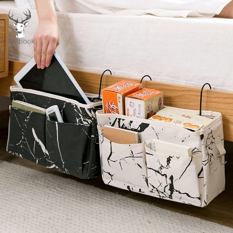 

Large Capacity Marble Plants Printing Dorm Room Phone Book Magazine Organizer Holder with Hook Bed Pocket Hanging Storage Bag