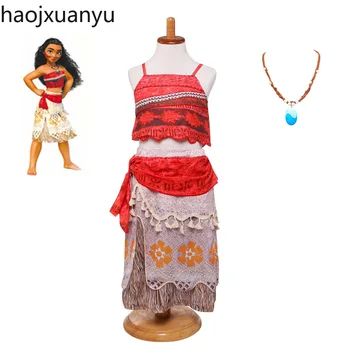 

Girls Moana Costume Princess Belle Top Skirts Costumes Cosplay for Children Halloween Costume for Kids Moana Dress with Necklace
