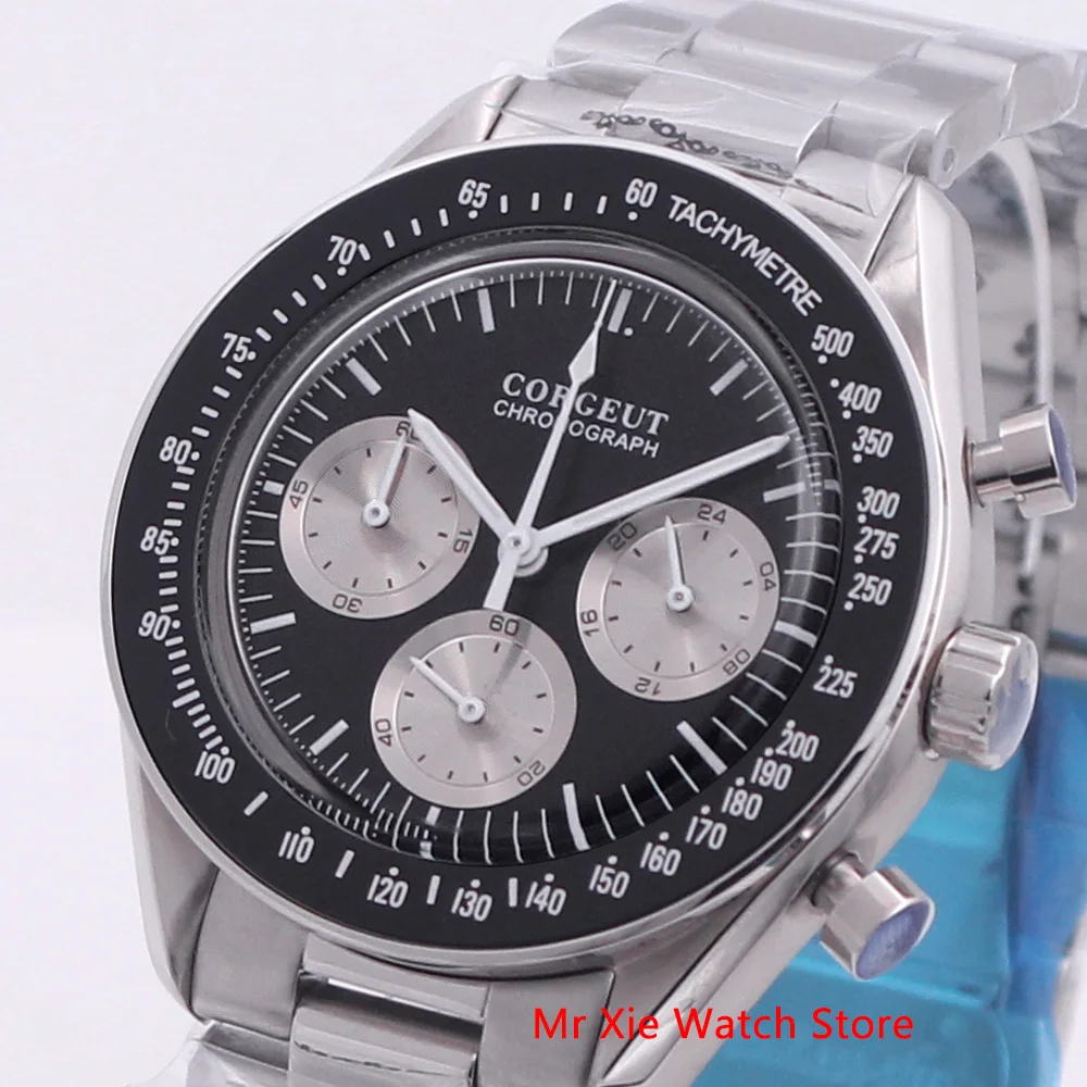 

Corgeut 40mm VK Quartz Men Watch Sport 24 hours Multifunction Chronograph Clock Stainless Steel Business Waterproof Watch Men