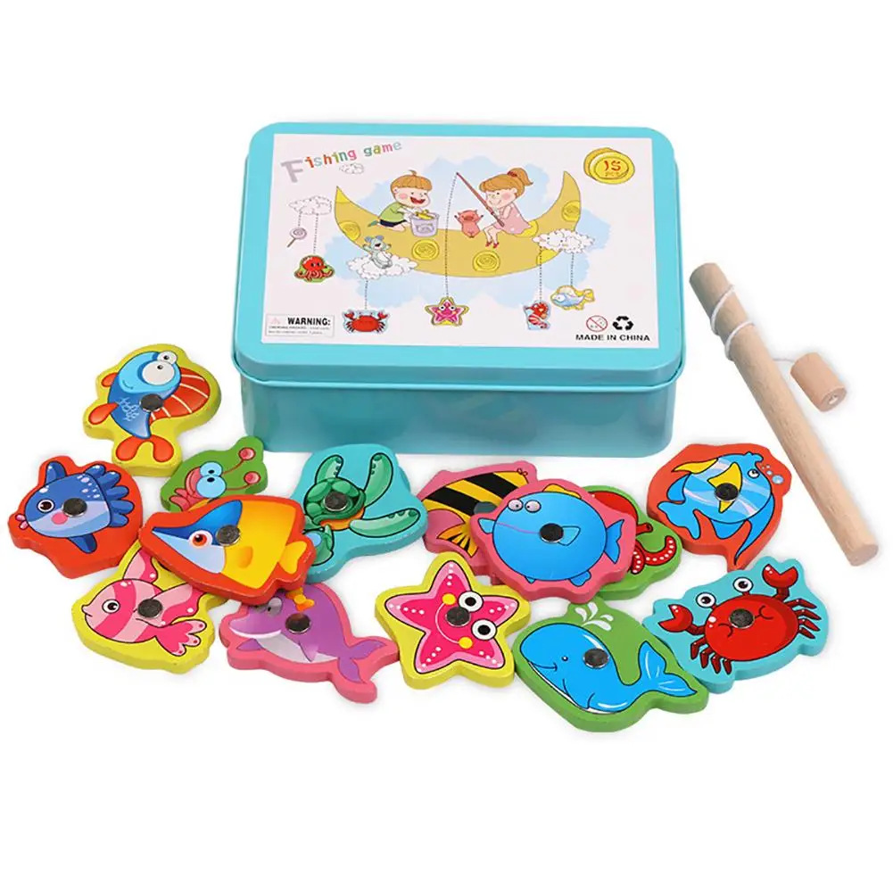 Детская игрушка для рыбалки, магнитная деревянная игрушка для рыбалки, детская игрушка для симуляции океана, интеллектуальная Рыбная игра, детский подарок