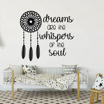 

Dreamcatcher Vinyl Art Sticker Dreams Whispers of the Soul Silhouette Wall Decal Removable Bedroom Decor WL1732